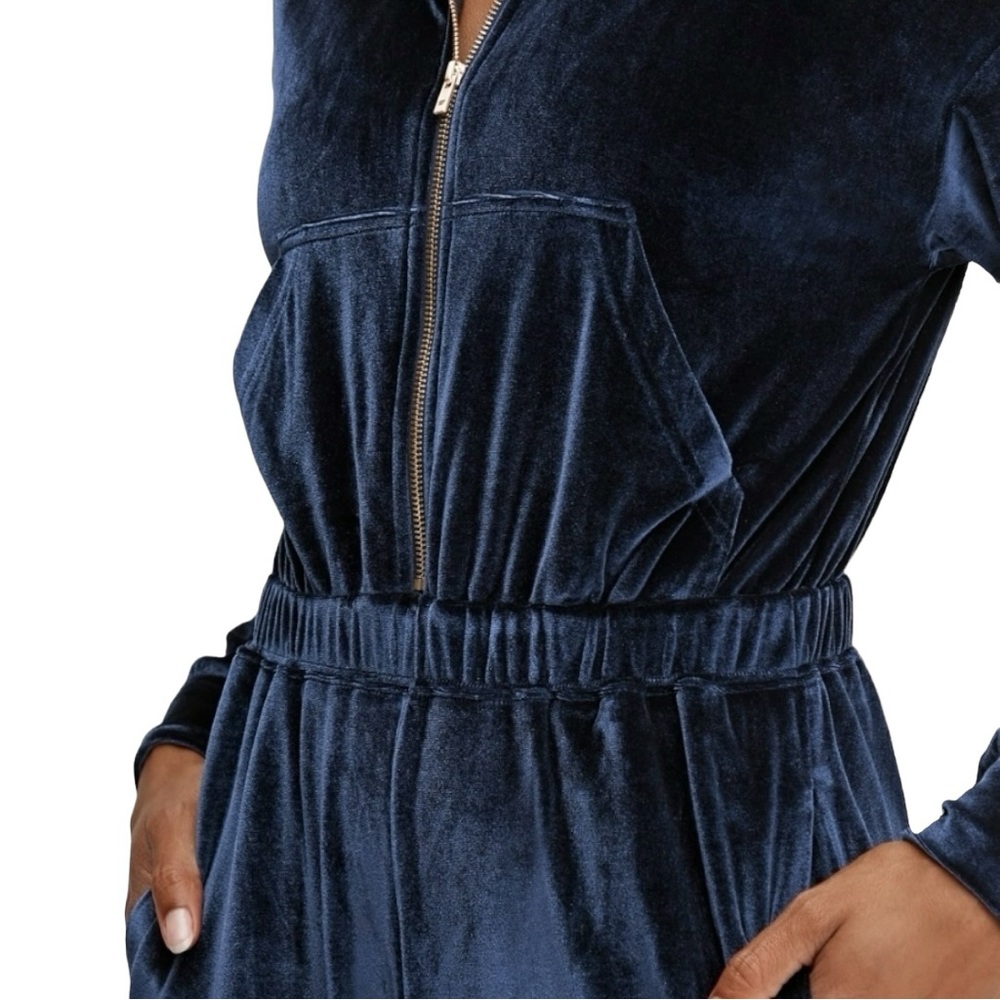 Fabletics Velour Wide-leg Jumpsuit Womens Sz Small Navy Blue Zip Cozy - Picture 3 of 12